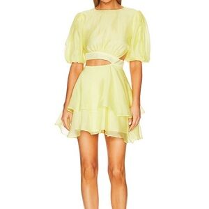 Elegant Yellow Puff Sleeve Dress